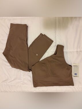 Lululemon Taupetastic Set! Asymmetrical Sz10 Bra and Ribbed Sz8 Leggings!